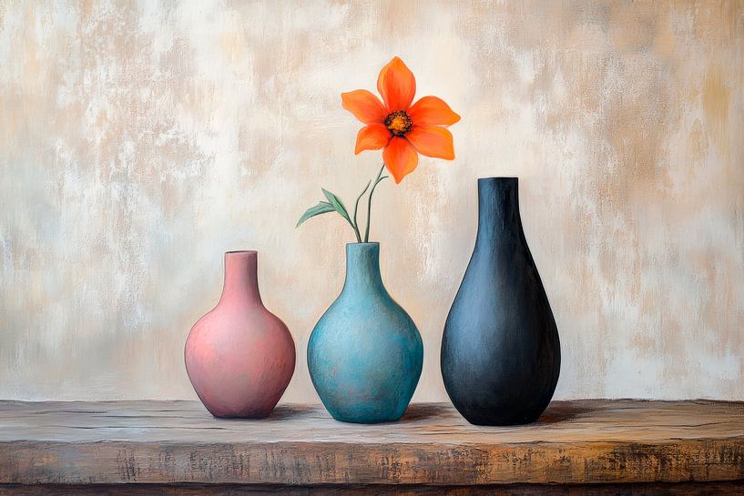 Vasenstillleben mit roter Blüte von Poster Art Shop