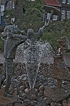 Kinderen bij de fontein in Lüneburg van Simone Marsig