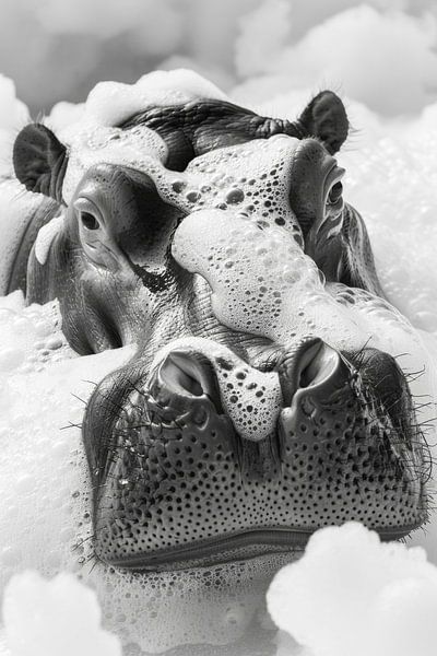 Cosy hippo in the bathroom - A humorous bathroom picture for your WC by Poster Art Shop