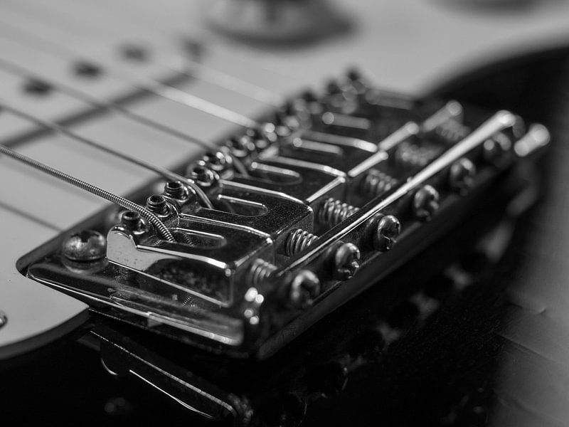 Bridge of electric guitar close-up by Robin Jongerden