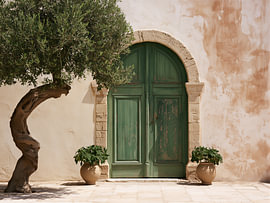 Mediterranean green door by IamHomeStudio