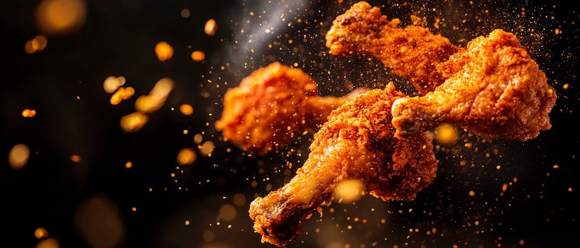 Krokante kipdrumsticks tijdens de vlucht - delicatessendans van Poster Art Shop