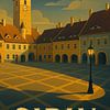 Affiche de la Grande Place de Sibiu - Transylvanian Council Tower &amp ; Roof Eyes Art sur Travel Shop