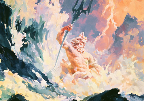Neptune with his trident in the storm