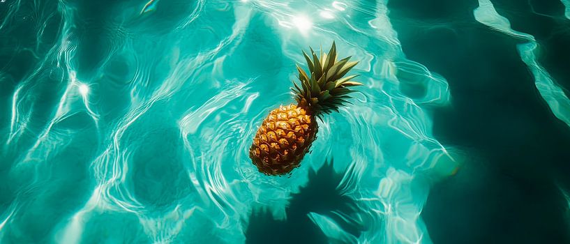 Ananas schwimmt im klaren Wasser von Poster Art Shop