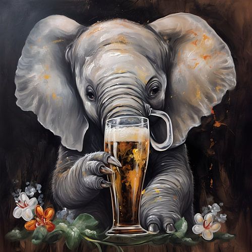 Elefant mit Bier Gemälde | Lustiges Gemälde | Humor