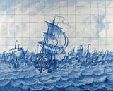 Tegeltableau met 's Lands schip Rotterdam en de haringvloot van Meesterlijcke Meesters thumbnail