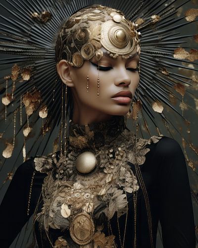 Stijlvol, modern portret in goud en zwarttinten