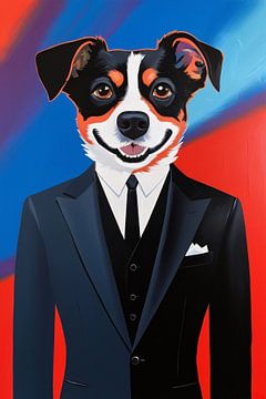 Hond in pak op kleurrijke achtergrond van Art & Soul Creations