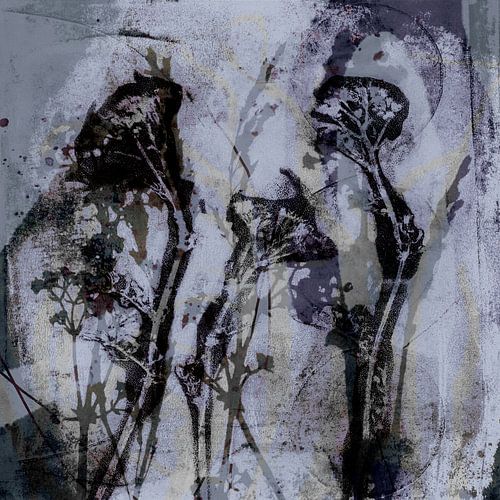 Abstract Retro Botanisch. Bloemen in taupe, bruin, paars