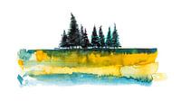 Schaduw bij de Naaldbomen | Aquarel schilderij van WatercolorWall thumbnail