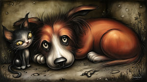 Hund - Katze - Cartoon