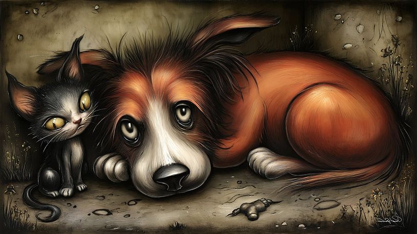 dog - cat - cartoon by Gelissen Artworks
