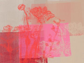 Rote Blüten auf Weiß, Lila und Neonpink von Dina Dankers