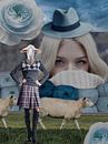Schafe und blaue Wolle, Collage von Lida Bruinen Miniaturansicht