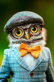 Chique uil in pak met strik van Poster Art Shop