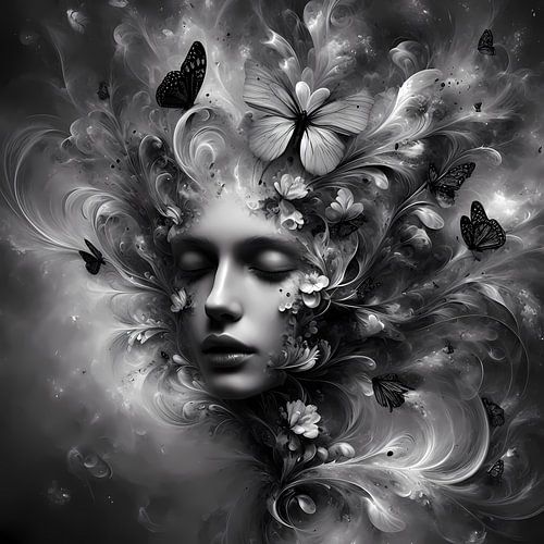 Eeuwige elegantie: vrouwenhoofd met lichte vlinders