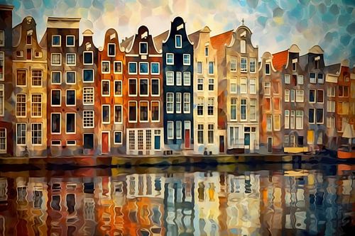 Painting of Amsterdam canal houses