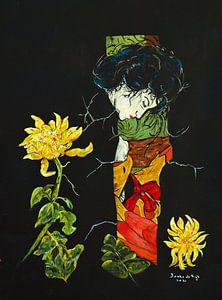 Geisha und Chrysanthemen