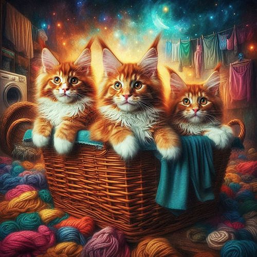 Maine coon kittens in een wsmand