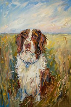 Hondenschilderij in een kleurrijk landschap van De Muurdecoratie