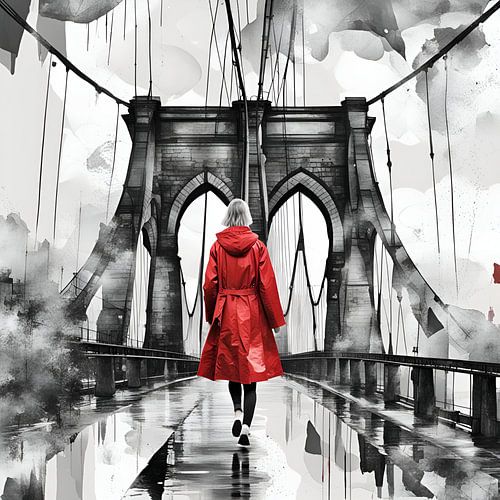 Vrouw in het rood - de weg