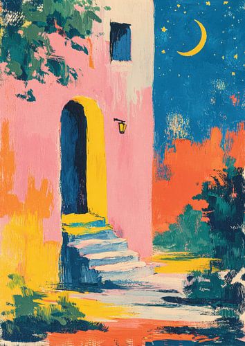 Maanverlichte nacht in het Roze Huis