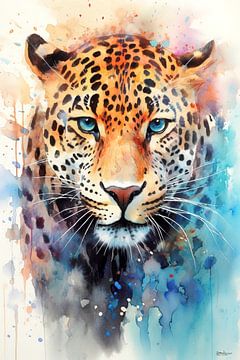 abstraktes Farbaquarell eines Panthers. von Gelissen Artworks