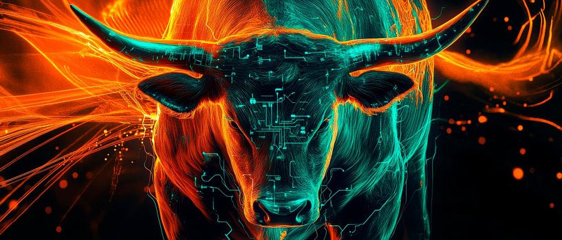 Digital bull in bright colours by Poster Art Shop