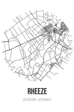 Rheeze (Overijssel) | Karte | Schwarz und Weiß von Rezona