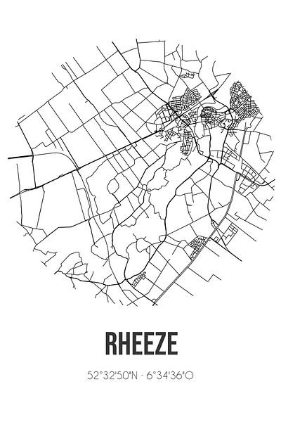 Rheeze (Overijssel) | Karte | Schwarz und Weiß von Ortsdrucke