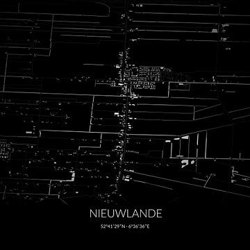 Schwarz-weiße Karte von Nieuwlande, Drenthe. von Rezona