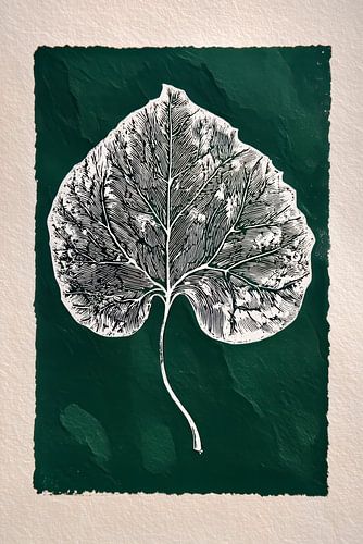 Blattstempel auf Grün - Monochrom & Minimalistisch