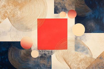 Geometric harmony in red and beige by Poster Art Shop
