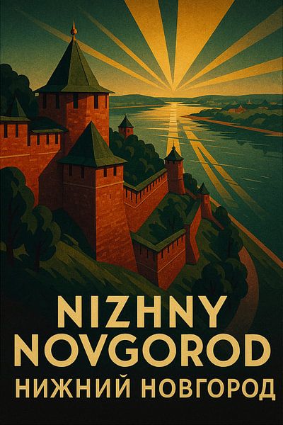 Nizhny Novgorod Kremlin Art Print - Volga rivier zonsondergang &amp; Fort Poster van Travel Shop