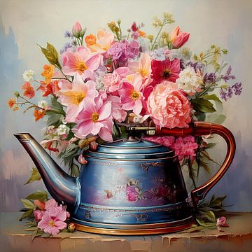 Vintage waterkoker met bloemenboeket van Martine Affre Eisenlohr