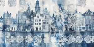 Collage aus Delft, in Delfter Blau