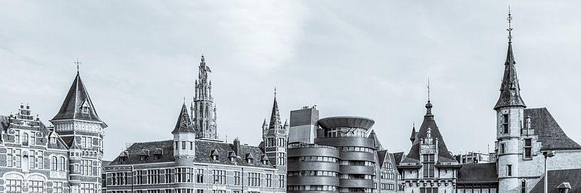 Panorama Antwerp with Cathedral of Our Lady - monochrome by Werner Dieterich