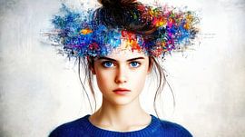 De creatieve uitbarsting van kleur van een jonge vrouw