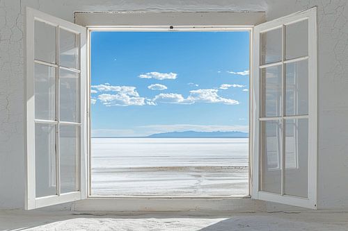 Vue de la fenêtre sur le lac salé
