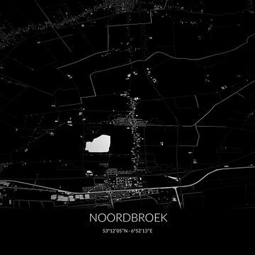 Zwart-witte landkaart van Noordbroek, Groningen. van Rezona