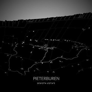 Schwarz-weiße Karte von Pieterburen, Groningen. von Rezona