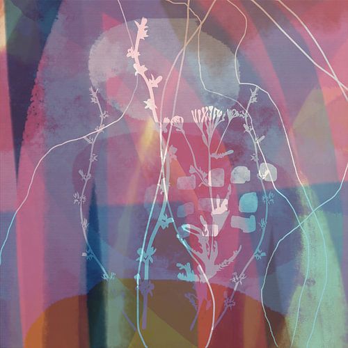 Organische abstracties. Moderne abstracte botanische kunst. Planten op roze en paars