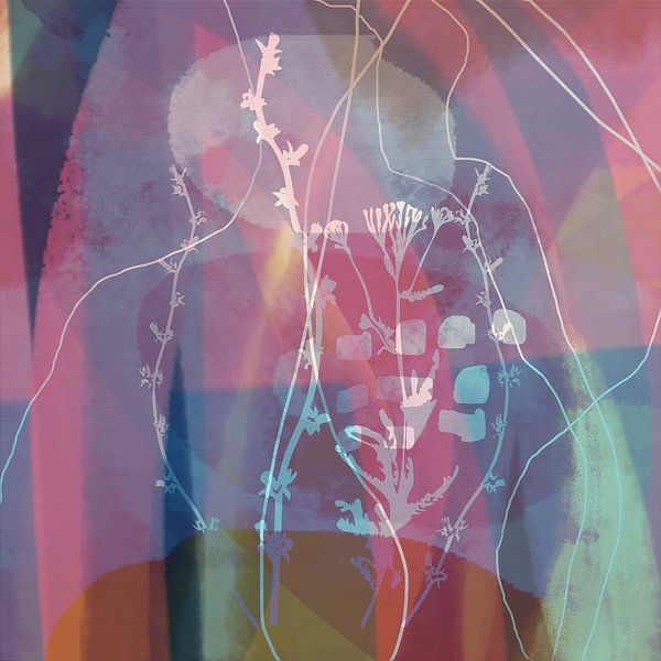 Organic Abstractions. Modern abstract botanical art. Plants on pink and purple by Dina Dankers