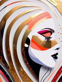 Abstracte collage Kleurrijk Vrouwenportret. Serie PopArt-4 van Studio Pieternel