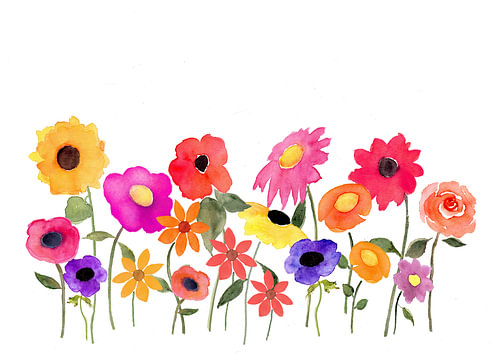 Farbenfrohe Aquarell-Blumenwiese