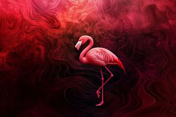 Flamingo in Rode Droom Abstract Elegantie van Eva Lee