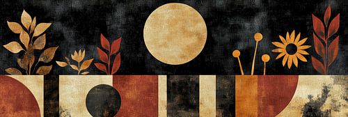 Sunflower and moon in patchwork style panorama
