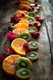 Bunte Früchte auf rustikalem Holz von Poster Art Shop