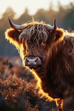 Young Scottish highlander in the golden hour by Digitale Schilderijen